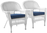 Jeco Wicker Chair with Blue Cushion, Set of 2, White/W00206- Jeco