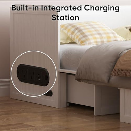 CECER Queen Size Murphy Bed with Tri-Folding Mattress，Murphy Bed with Charging Station and Two Large Storage Drawers for Small Spaces/Bedroom（White）-Mattress Include CECER