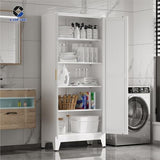 COFaR 71 in Tall Kitchen Pantry Cabinet, Metal Pantry Storage Cabinet with 4 Adjustable Shelves and 2 Barn Doors, White Freestanding Farmhouse Food Cupboard for Dining Room Living Room COFaR