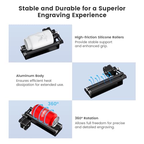 Algolaser Mini Rotary Roller - 360° Adjustable Rotary Roller for Laser Engraver Accessories - Y-axis Rotary Roller Attachment for Cylindrical Objects Tumblers,Bottle – No Laser Function AlgoLaser