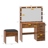 DWVO Vanity Desk with Stool, 4 Drawers, Lighted Makeup Desk with Large Mirror, 3 Color Modes, Outlets & USB Ports DWVO