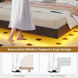 California King Bed Frames,Cal King Bed Frame with Hidden Storage Headboard & LED Light and Charging Station,Floating Bed Frame No Box Spring Needed,Leather Floating Bed Noise-Free,Easy Assembly BYSAUD