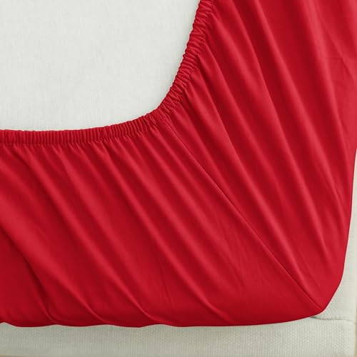 Mocassi California King Fitted Sheet - Deep Pocket Cooling Sheets up to 16 inch - Hotel Luxury 1800 Premier - Softest Sheets - Wrinkle Resistant - 1 Single Bottom Fitted Sheet, Cali King, Red Mocassi