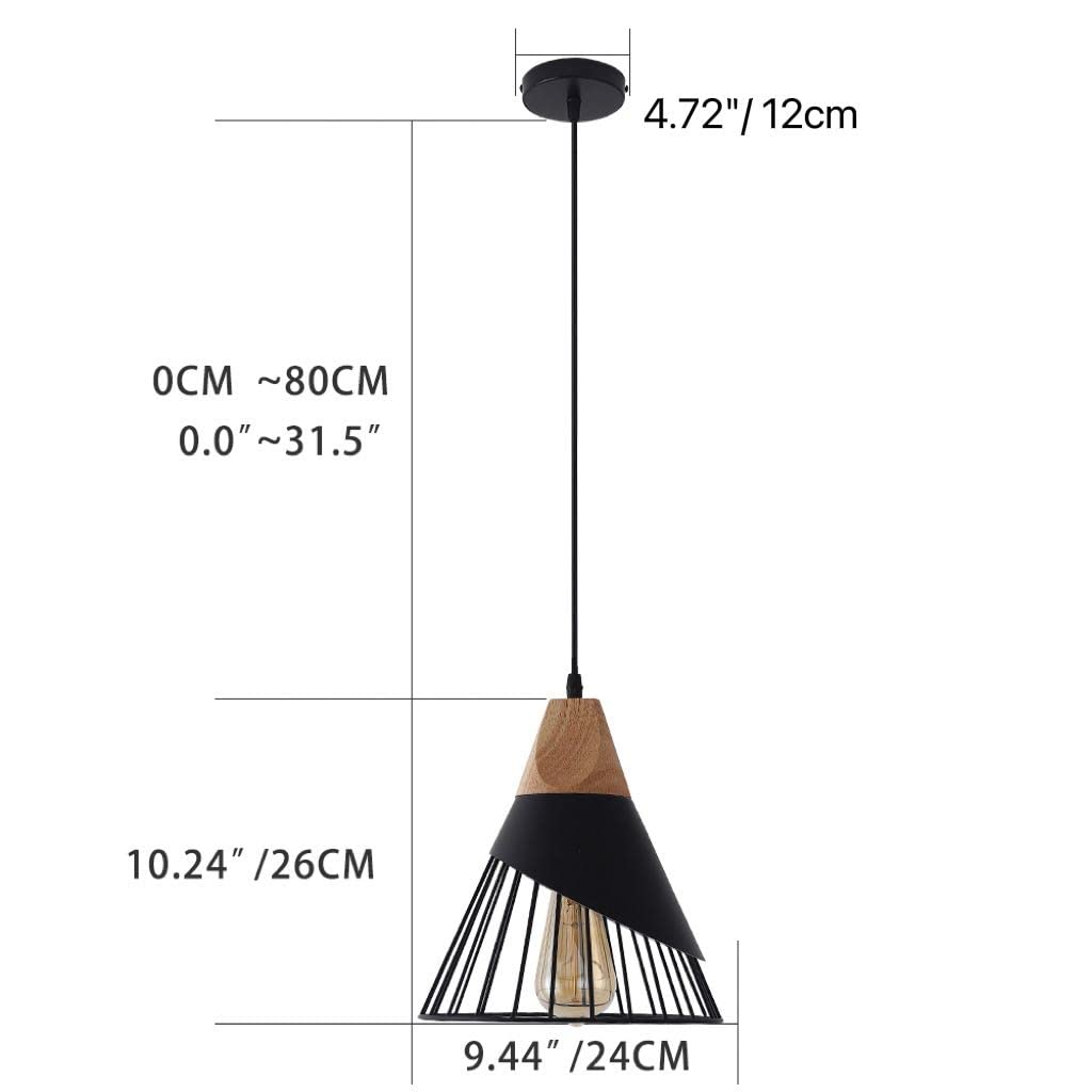 Mxsaoud Modern Black Pendant Light Over Kitchen Island, Adjustable Wood Hanging Light Fixture,Industrial Pendant Lighting for Dining Room,Living Room,Bedroom,Hallway,Kitchen,Bar Mxsaoud