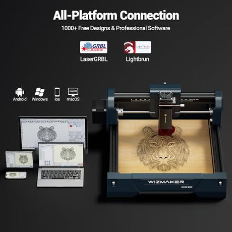 WIZMAKER Laser Engraver Machine, 2.5W Laser Engraver, Spot Size 0.04mm, Engraving Speed 12000mm/min, Supports WiFi/Hotspot/USB, Suitable for Wood, Leather, Acrylic, and Glass Materials WIZMAKER