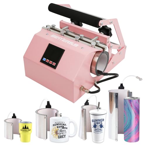 BetterSub 4in1 Set 3oz Shot Glass Tumbler Heat Press Machine 30oz 20oz Sublimation Straight Skinny Tumbler, 11oz 15oz 16oz 17oz Sublimation Mug Heat Transfer Pink BetterSub