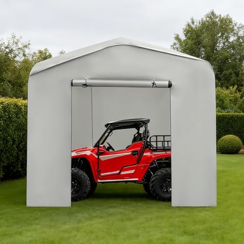 12x12ft Carport, Heavy Duty Carport Canopy with Roll-Up Door, Outdoor Portable Garage, Waterproof Shelter Vehicles, Car Canopy with All-Season Tarp for Cars, Trucks, Motorcycles & Storage (Gray) MIOUYTRT