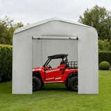 12x12ft Carport, Heavy Duty Carport Canopy with Roll-Up Door, Outdoor Portable Garage, Waterproof Shelter Vehicles, Car Canopy with All-Season Tarp for Cars, Trucks, Motorcycles & Storage (Gray) MIOUYTRT