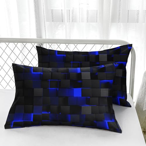 Nttopship Geometric Blue Black Comforter Set,Light Honeycomb 3 Piece Bedding Set King Size for Teen Boys,Modern Quilt Set Geometry Decor,Microfiber Lightweight 1 Comforter 2 Pillowcases All Season Nttopship