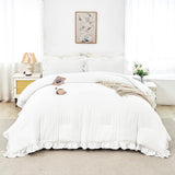 ANGIYUIN White Ruffle Comforter Set Twin 5 Pieces Ruffled Bed in A Bag with Sheets Soft Farmhouse Bedding Sets for Kids Girls Teens(White Twin) ANGIYUIN
