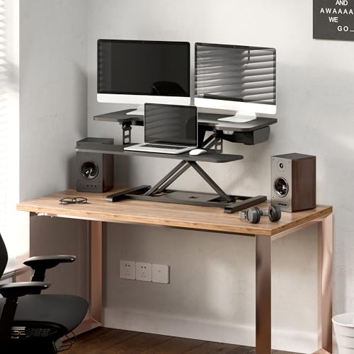 FLEXISPOT 35 inch Electric Standing Desk Converter, Motorized Stand up Desk Riser, Monitor and Laptop Workstation with Wide Keyboard Tray, Black FLEXISPOT