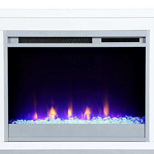 Ameriwood Home Lumina Fireplace TV Stand for TVs up to 70 Inch, Replaceable Electric Fireplace Insert Heater, Remote Control, Timer, Color Changing LED Lights, Crystal Ember Flames, White Ameriwood Home