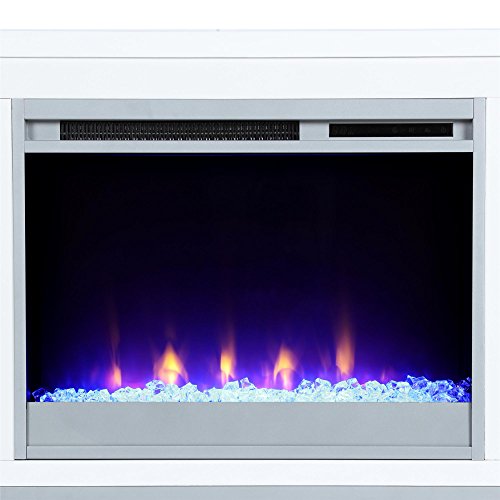 Ameriwood Home Lumina Fireplace TV Stand for TVs up to 70 Inch, Replaceable Electric Fireplace Insert Heater, Remote Control, Timer, Color Changing LED Lights, Crystal Ember Flames, White - WoodArtSupply