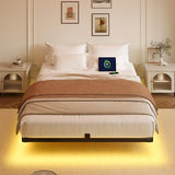 Decofy Full Size Floating Bed Frame with LED Lights and Charging Station, Modern Minimalist Design, No Spring Mattress Required, Easy to Assemble Decofy