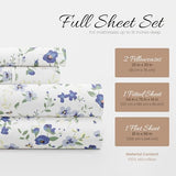 Linen Market Patterned Microfiber Full Sheet Set 4 Piece – Oeko-TEX Certified Ultra Soft & Wrinkle-Free - 16" Deep Pocket Sheets - Easy Care Full Size - Blossoms Light Blue Linen Market