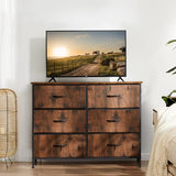 Sweetcrispy Dresser for Bedroom, TV Stand, 6-Drawer Fabric Storage Cabinet with Open Shelves, Console Table, Entertainment Center and Closet Organizers for Living Room Furniture, Brown Sweetcrispy