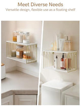 Sivapleso Floating Nightstand with Cable Hole, Modern Minimalism Small Wall Mounted White&Gold Bedside Table Pine Wood Hanging Night Stands Storage 2 Tier Shelf for Bedroom Bathroom Kitchen Sivapleso