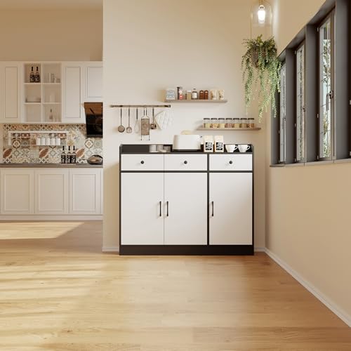 GarveeHome 42.5 in Sideboard Buffet Cabinet with Storage, Wooden Kitchen Storage Cabinet with Adjustable Shelf, Modern Coffee Bar Buffet Table for Living Room Entryway Dining Room GarveeHome