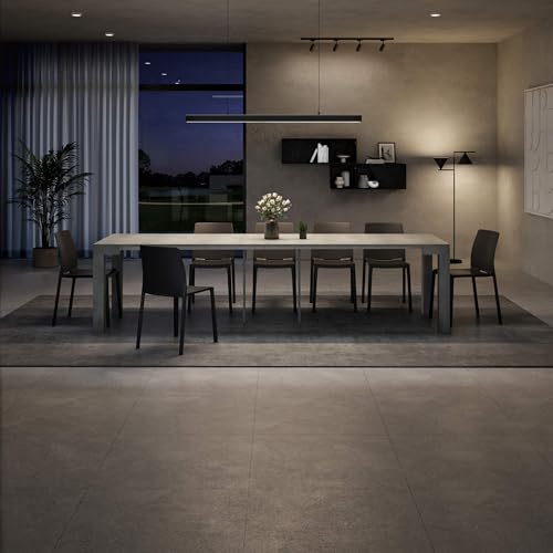 Mobili Fiver, First, Extendable Console Table 17.7(120) x35.4 in, Concrete Effect, Grey, for 4-14 People, Space-Saving Dining Table, Italian Furniture Mobili Fiver