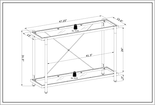 WAQINBR Silver Narrow Console Table Sofa Table for Living Room, Entryway Table with Storage, Acrylic Sofa Table Narrow Long with Tempered Glass Top, 43.3" W Rectangular Glass Table… WAQINBR