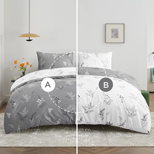 Bedsure Duvet Cover Queen Size - Reversible Floral Duvet Cover Set with Zipper Closure, 3 Pieces Grey Bedding Set with 8 Corner Ties and 2 Pillowcases 20"x26" Bedsure