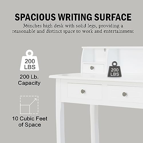 DMAITH Small White Writing Desk with Hutch – 32" Home Office Desk with Drawers | Compact Computer Desk, Vanity Makeup Table for Bedroom or Study Room DMAITH