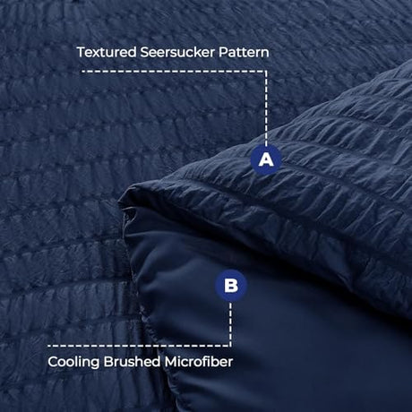 HYMOKEGE Navy Blue Full Size Comforter Sets Seersucker 7 Pieces, All Season Luxury Bed in a Bag for Bedroom, Bedding Set with Comforters, Sheets, Pillowcases & Shams HYMOKEGE