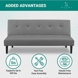 Naomi Home Gray Faux Leather Futon Sofa Bed, Modern Convertible Sofa with Wooden Legs, Reclining Small Couch Bed, Durable and Sturdy, 66'D x 32'W x 31'H Naomi Home