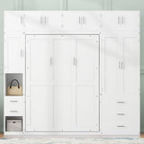 FAVSH Full Size Murphy Bed with Lockers & Wardrobes, Solid Wood Wall Bed with Drawers, Space-Saving Hidden Bed, Fold-The-Way Bed Included Installation Video,White FAVSH