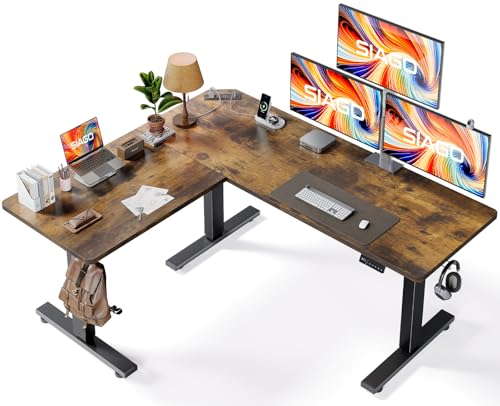SIAGO L-Shaped Standing Desk - 63 x 55 Inch Adjustable Corner Standing Desk with Charging Station - L Shape Sit Stand Table with Memory Controller, Splice Board for Home Office SIAGO