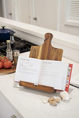 Twine Tablet Stand, Acacia Wood Tablet Holder, Cookbook Stand, Rustic Farmhouse Book Holder and Display, Acacia Wood, Set of 1