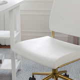 Martha Stewart Ivy Armless Swivel Task Chair for Home Office in White Faux Leather with Polished Brass Frame Martha Stewart