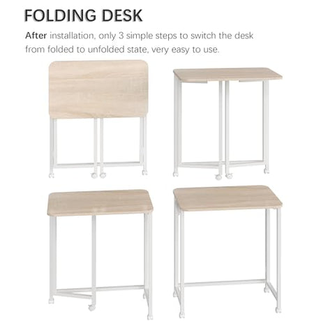 4NM 23.6" Mobile Small Rolling Computer Desk, Folding Laptop Cart Table with Wheels, Portable Office Desk for Small Space Couch Bed - Natural and White 4NM