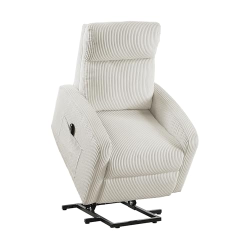 Lexicon Power Lift Recliner Chair for Elderly with Remote Control, Gentle Lift Motion, Side Pocket Armrest, Corduroy Upholstered Electric Recliner for Living Room/Bedroom, Easy Assembly, Beige Lexicon