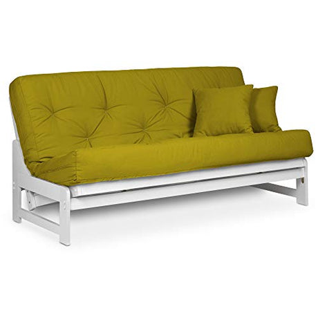 Nirvana Futons Arden Armless White Wood Futon Frame Only, Queen Size - Solid Hardwood Sofa Bed Frame Construction, Space Saving Design Ideal for Small Rooms and Dorms Nirvana Futons