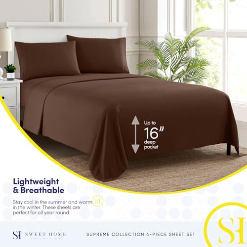 Queen Size Bed Sheets - Breathable Luxury Sheets with Full Elastic & Secure Corner Straps Built In - 1800 Supreme Collection Extra Soft Deep Pocket Bedding Set, Sheet Set, Queen, Brown Sweet Home Collection