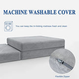 SINWEEK Tri Folding Mattress Foam Topper 4" Thickness Floor Cot Mattress, Guset Bed with Removable&Machine Washable Cover and Lining, CertiPUR-US Certified 25 x 75 Inch SINWEEK