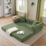 Antetek 78" Convertible Futon Sofa Bed, 3-Seater Modern Corduroy Foam Floor King Size Bed Foldable Sleeper Lounge Loveseat Sofa Couch with 2 Throw Pillows for Living Room Bedroom Guest Room, Green Antetek