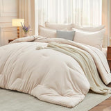 MUXHOMO 7 Pieces King Comforter Set, Soft Bed in a Bag King Size, All Season Bedding Set with Comforter, Flat Sheet, Fitted Sheet, Pillowcases & Shams, Beige MUXHOMO