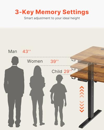 VEVOR Height Adjustable Desk, 47.2 x 23.6 in, Support 180 lbs, Electric Standing Desk with 3 Memory Presets, Sturdy Dual Metal Frame, Versatile Computer Sit Stand up Desks, Suitable for Home Office VEVOR