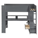 SOFTSEA Dark Grey Twin Gaming Loft Bed with Integrated Desk and Storage SOFTSEA