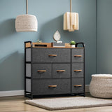 DWVO Fabric Dresser with 7 Drawers, Black Dresser & Chest of Drawers, Storage Tower with Large Capacity, Organizer Unit for Bedroom, Living Room & Closets DWVO