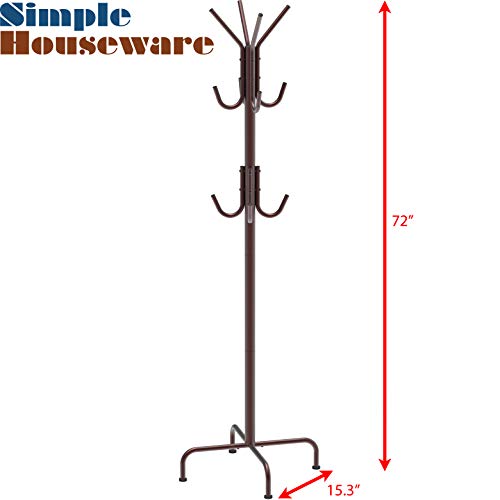 Simple Houseware Standing Coat and Hat Hanger Organizer Rack, Bronze - WoodArtSupply