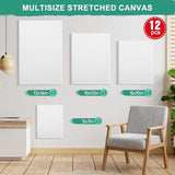 12 Pcs Stretched Canvas for Painting, Multiple Sizes: 12x16, 10x12, 8x10, 5x7, Blank Canvases Boards for Oil Painting YETEE