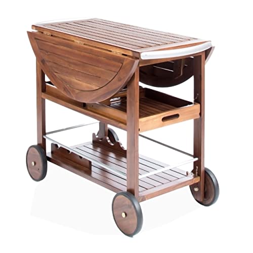 Christopher Knight Home Tillary Tiller Outdoor Acacia Wood Bar Cart Aluminum Accents, Dark Oak/Shiny Powder Coating Christopher Knight Home