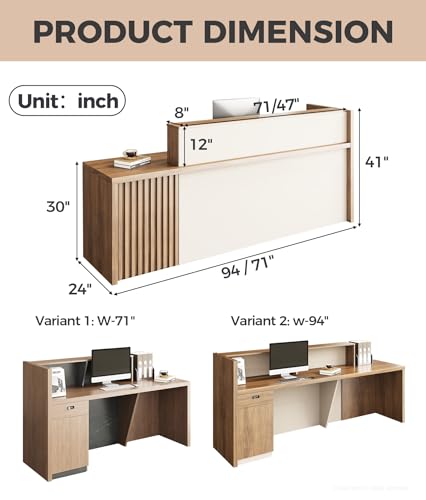 Anzhap 94" L-Shaped Reception Desk with Counter — Front Desk Reception Counter with Lockable Drawer, Storage Cabinet & Double Countertop for Office, Lobby, Checkout (Oak & Cream White) Anzhap
