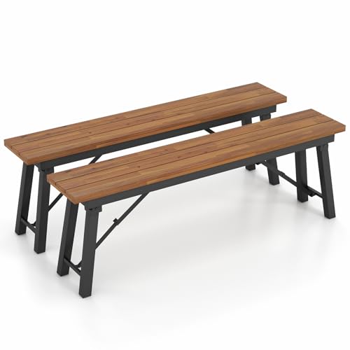 Tangkula Set of 2 Folding Acacia Wood Benches – 55-Inch Backless Outdoor Dining Seating for 2-3 People - WoodArtSupply