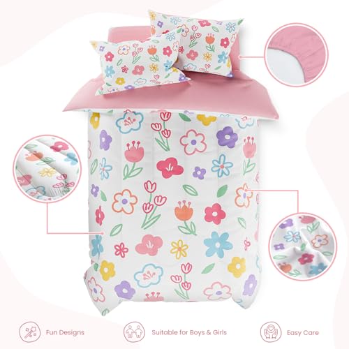 SANDJEST Floral Full Bedding Sets for Girl, Ultra Soft Microfiber Comforter Bed Set with 4-Pieces, Flower Comforters Sets for Kids Children Girl Teen Tween Bedroom Decor SANDJEST