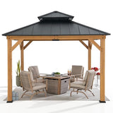 Sunjoy 11 x 11 ft. Wood Gazebo Standard Cedar Framed Gazebos with Black Double Steel Hardtop Roof for Garden, Backyard Shade, Matte Black Roof + Natural Wood Frame Sunjoy