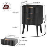 MAHANCRIS End Table, Fluted Night Stand, Modern Side Table with Charging Station, Bedside Table with 3 Drawers, Mid Century Nightstand, for Living Room, Bedroom, Study, Office, Black ETBK64E01 MAHANCRIS